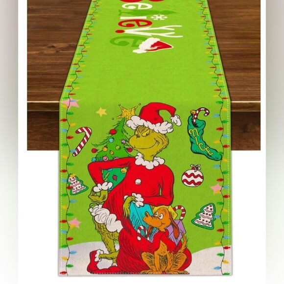 Merry Christmas Table Runner Whoville Xmas Winter Holiday Believe Theme Party - Picture 1 of 4